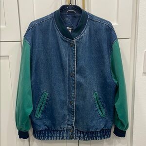 Vintage 1990s Street Worn Denim and Green Bomber Jacket